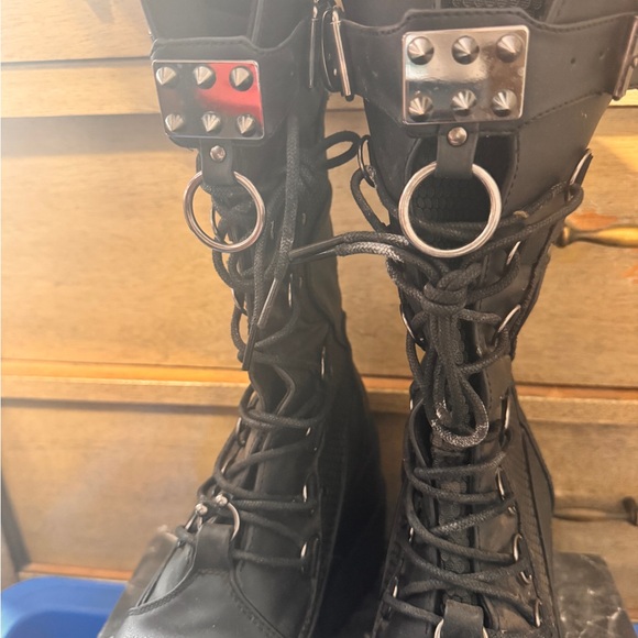 Demonia Black Combat Boots with Studded Straps - Picture 8 of 8